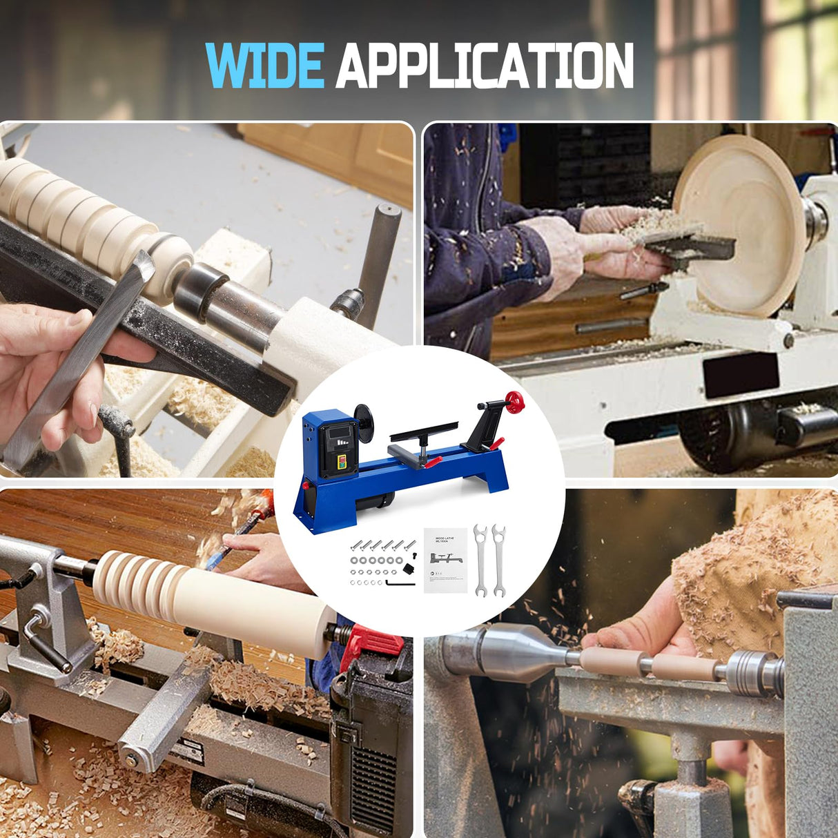 0.54 HP Benchtop Wood Lathe 14" x 20" High-Power Wood Lathe Machine with 4 Variable Speeds 1040 1480 2130 2980 RPM Complete Tool Set for Woodworking ExploreHorizon