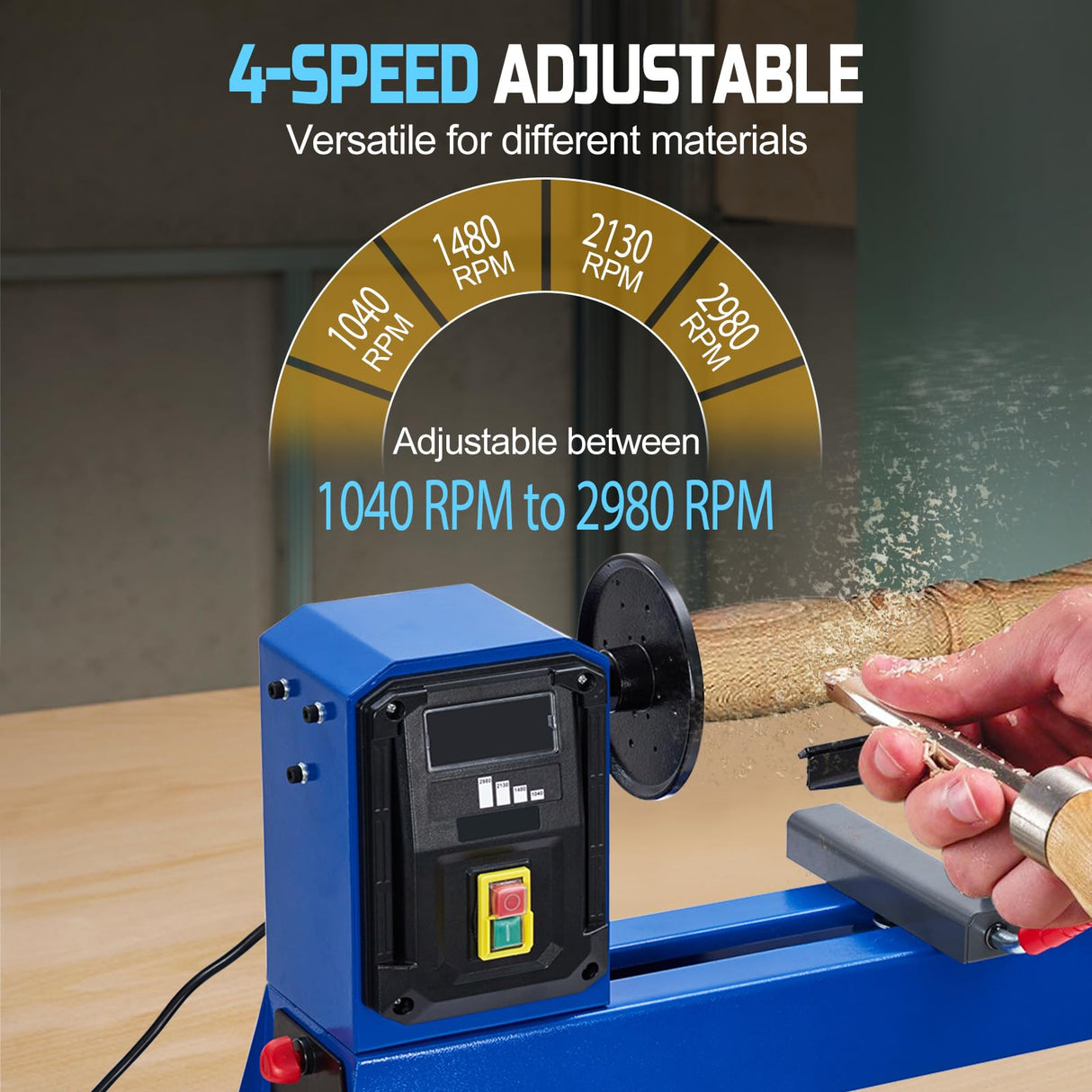0.54 HP Benchtop Wood Lathe 14" x 20" High-Power Wood Lathe Machine with 4 Variable Speeds 1040 1480 2130 2980 RPM Complete Tool Set for Woodworking ExploreHorizon