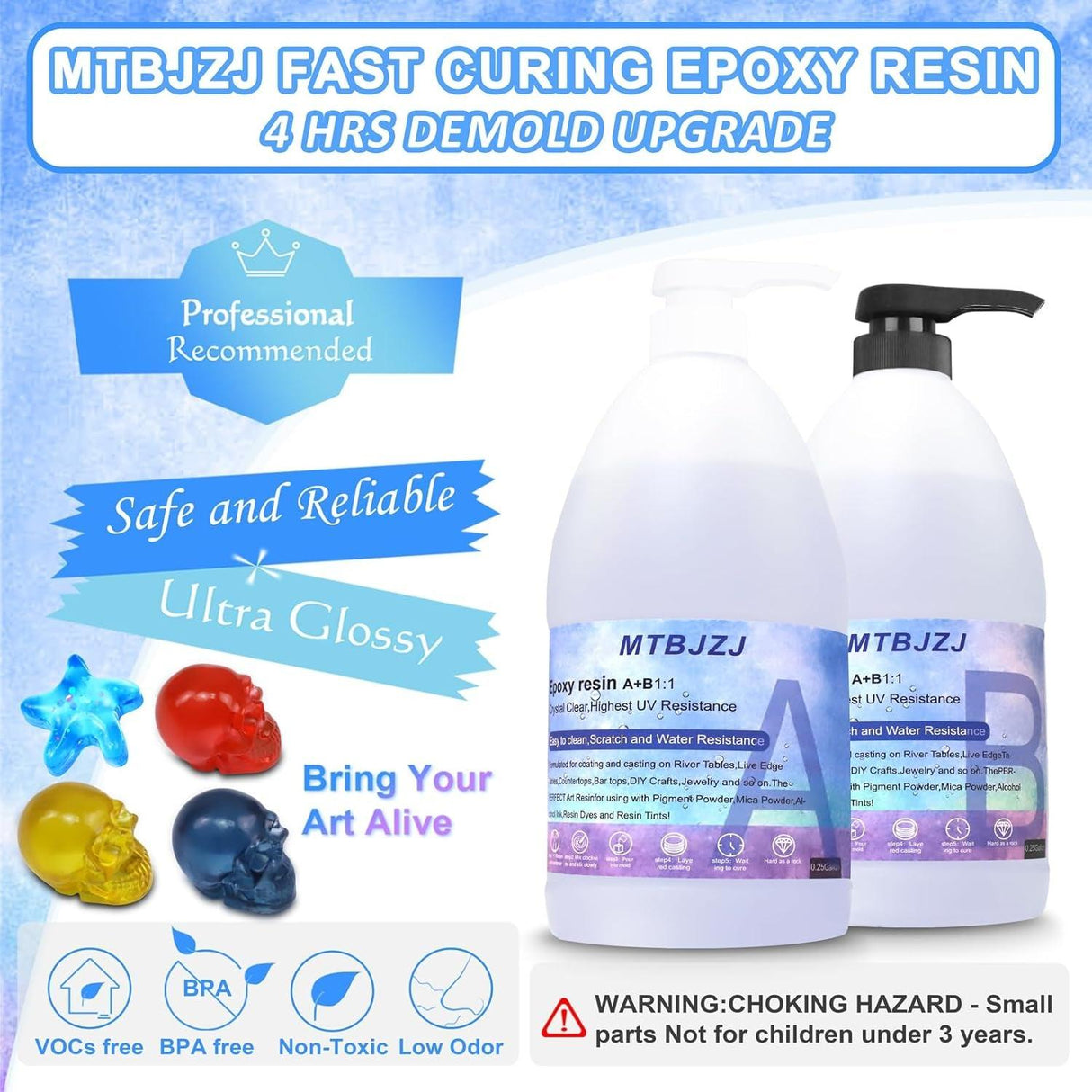 0.5 Gallon Clear Epoxy Resin - Quick Curing Kit | High Hardness & Odorless | Ideal for Art, Jewelry, Casting - 4 Hrs Demold Time | Easy to Use - WoodArtSupply