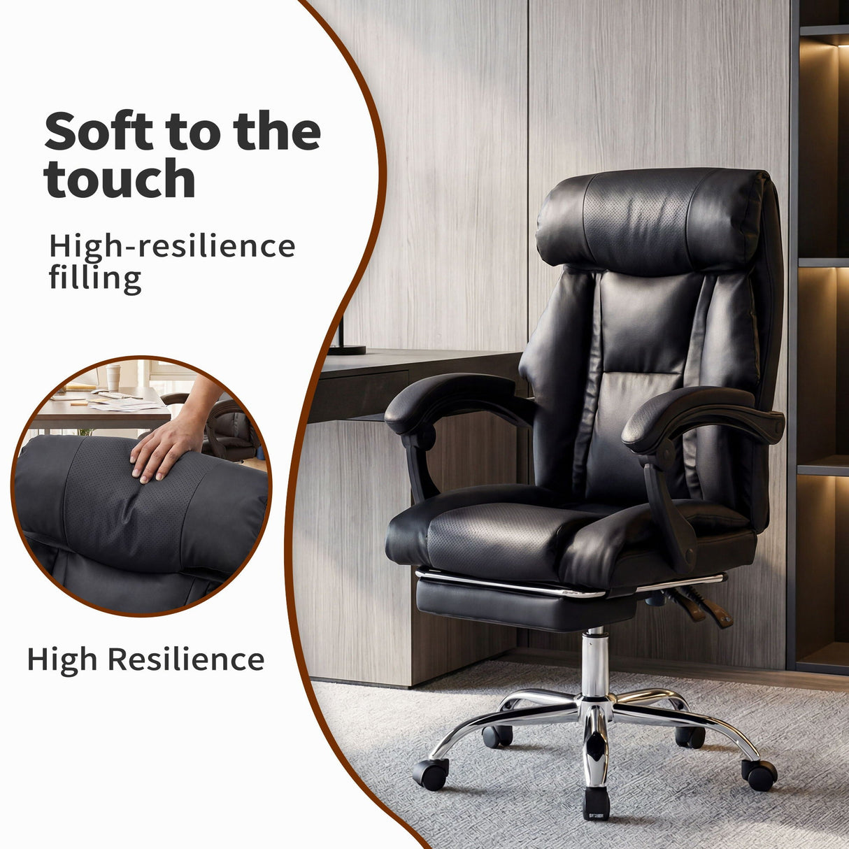 Executive Office Chair With Foot Rest, Adjustable Height - Black
