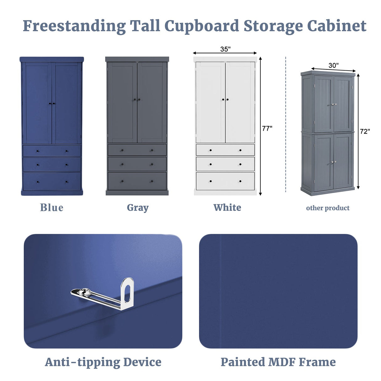 TOPMAX 77inch Farmhouse Kitchen Pantry