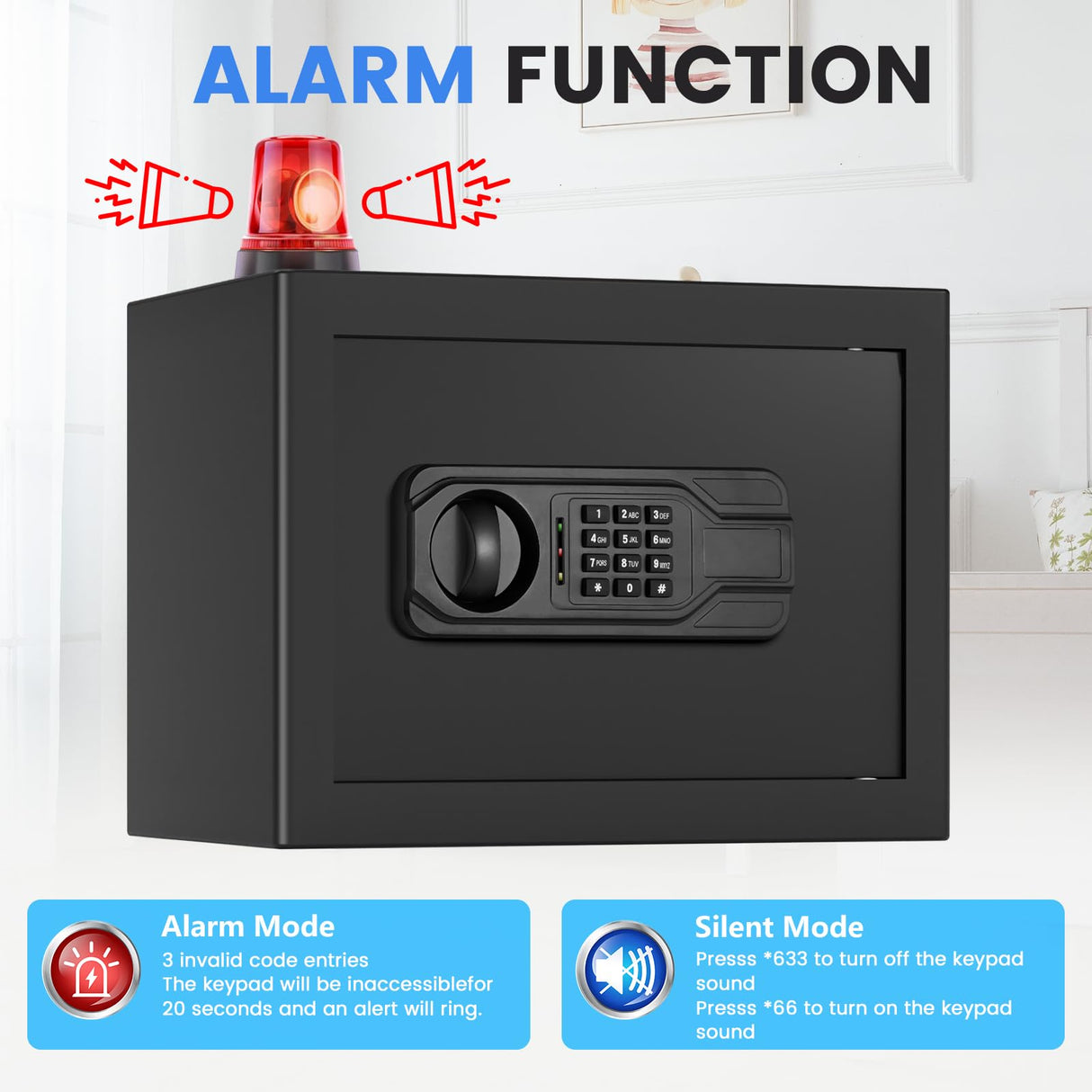1.2 Cu Ft Home Safe Fireproof Waterproof, Small Fireproof Safe with Keypad and Removable Shelf, Digital Home Security Safety Box for Money Firearm Medicines Valuables Thmosz