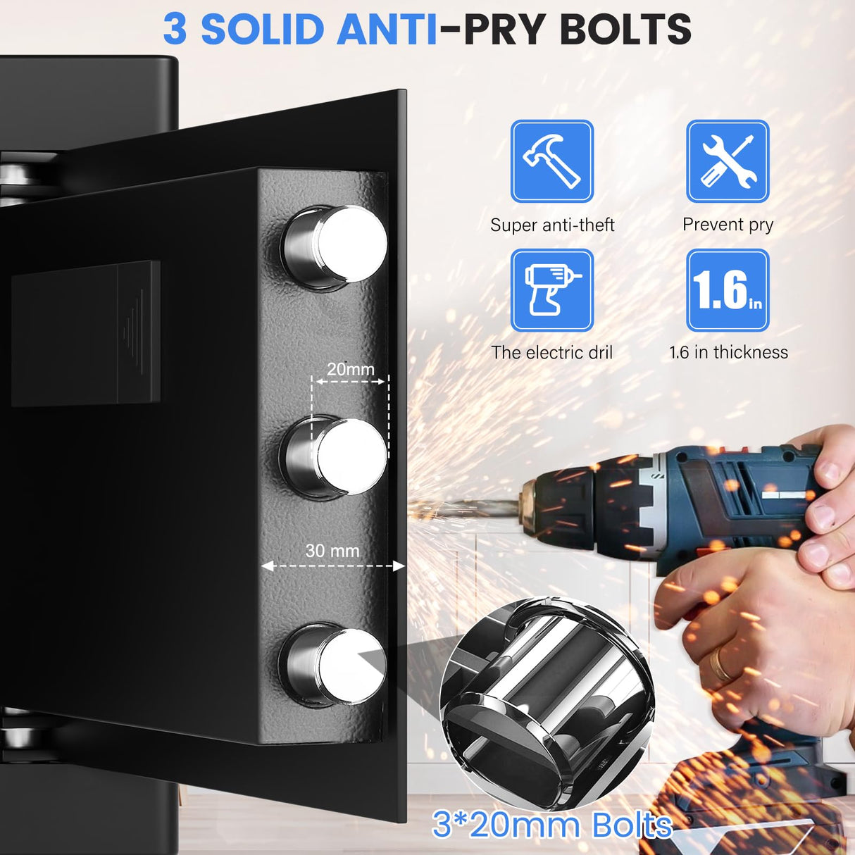 1.2 Cu Ft Home Safe Fireproof Waterproof, Small Fireproof Safe with Keypad and Removable Shelf, Digital Home Security Safety Box for Money Firearm Medicines Valuables Thmosz