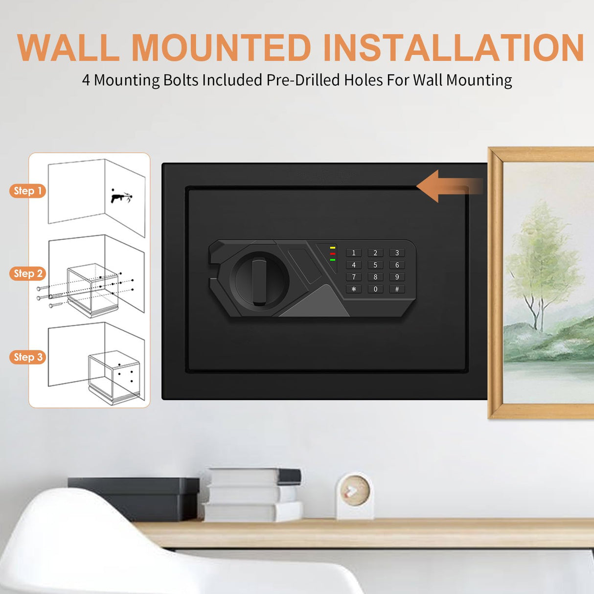 1.2 Cub Small Fireproof Safes for Home Use, Digital Home Safe Fireproof Waterproof with Programmable Keypad, Spare Keys and Removable Shelf, Fire Safe Box for Money Medicines Valuables Homirxan