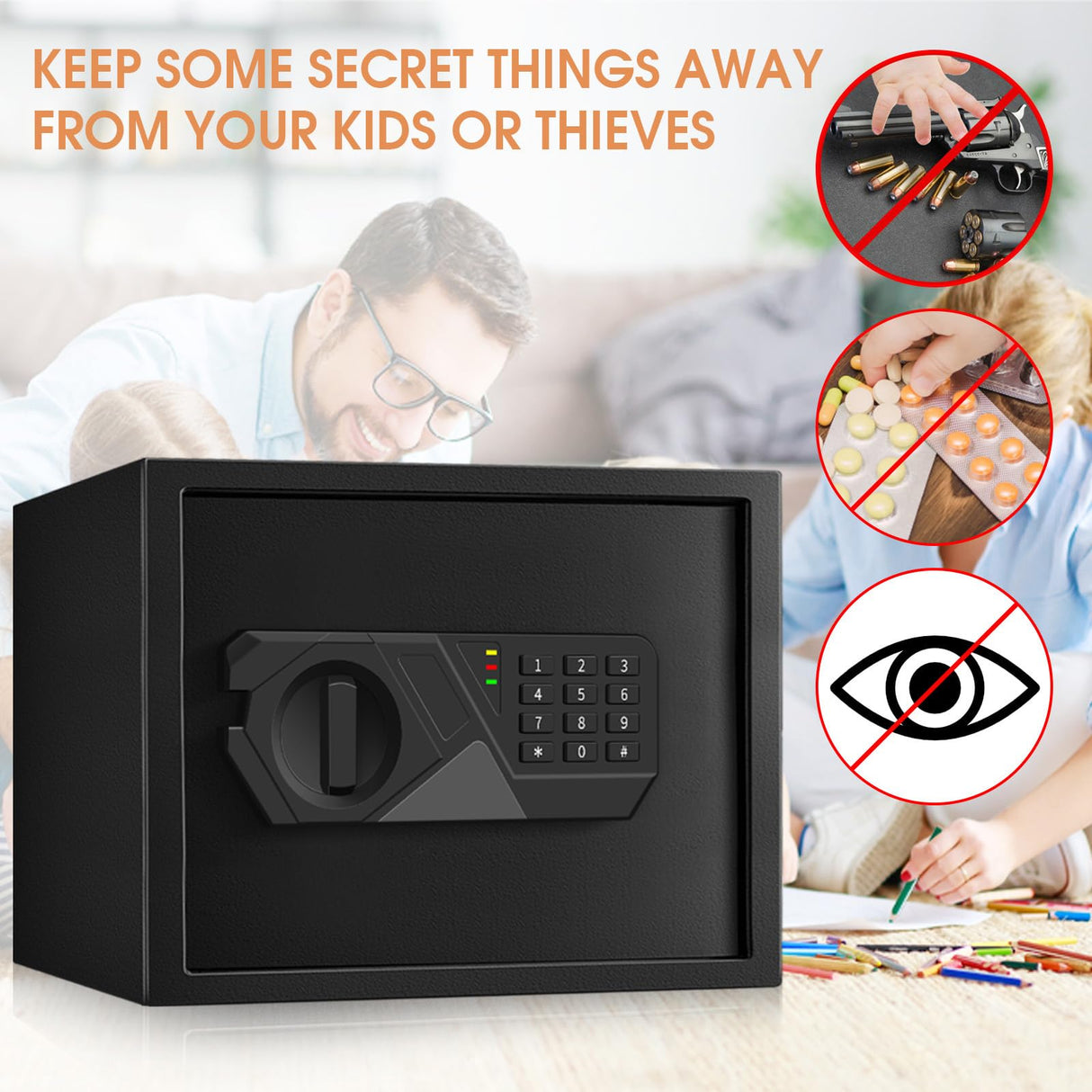 1.2 Cub Small Fireproof Safes for Home Use, Digital Home Safe Fireproof Waterproof with Programmable Keypad, Spare Keys and Removable Shelf, Fire Safe Box for Money Medicines Valuables Homirxan