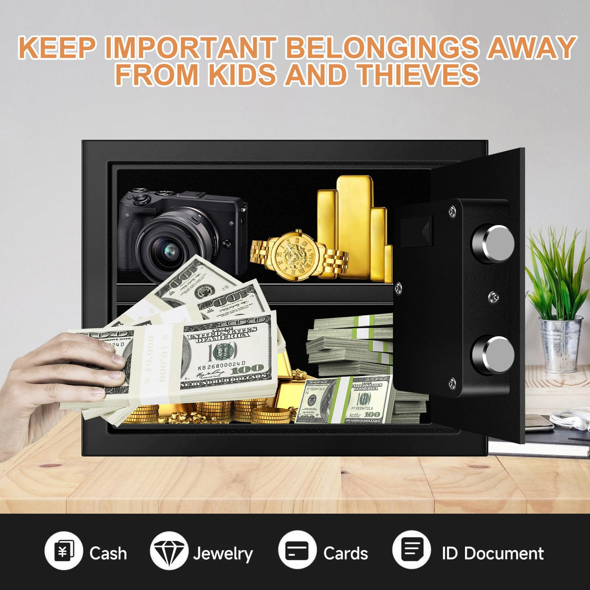 1.2 Cuft Safe Box Fireproof Waterproof for Home, Fire proof Safes with Digital Keypad, Spare Keys and Removable Shelf, Security Fire Safe for Money Firearms Medicine Valuables VIDXCVIT