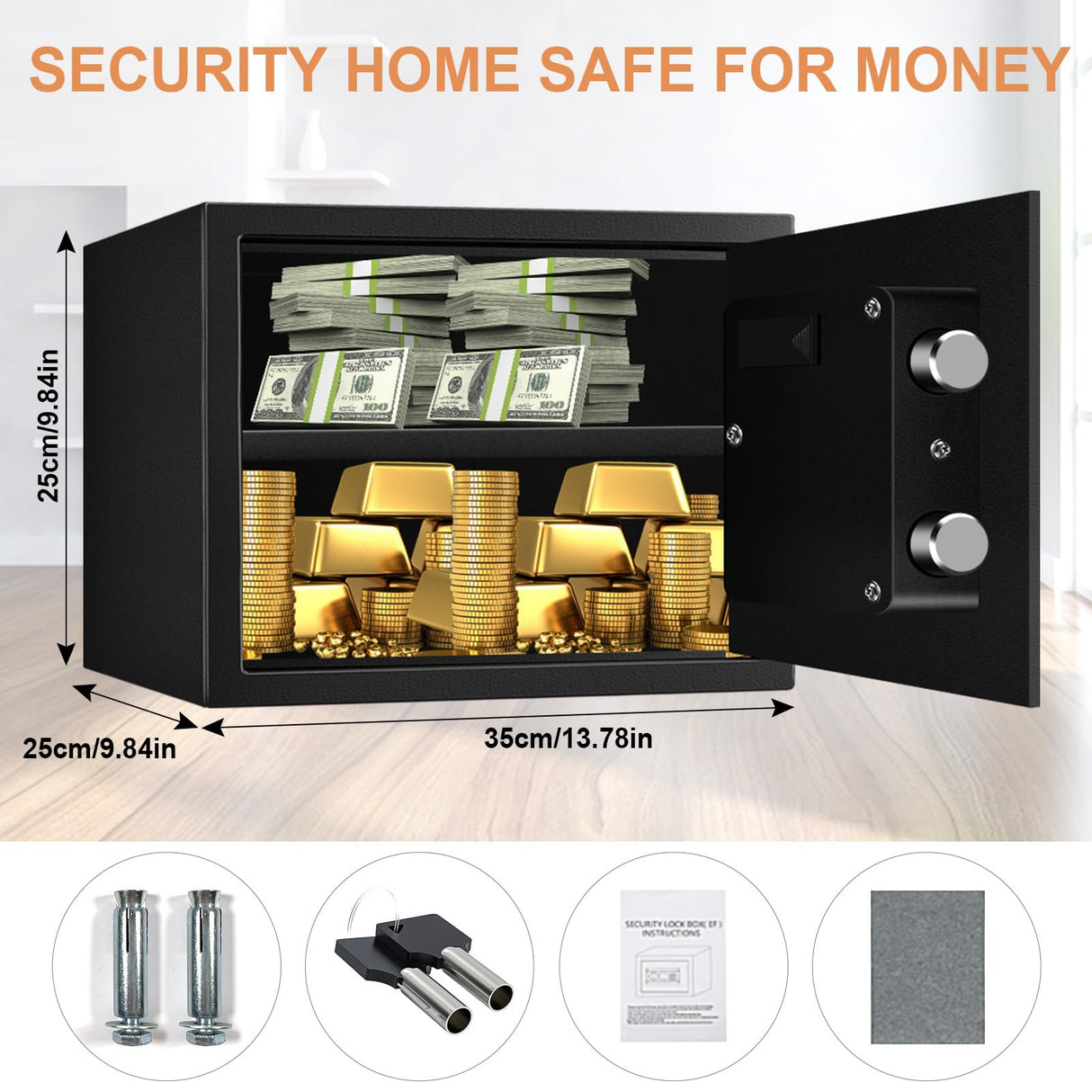 1.2 Cuft Safe Box Fireproof Waterproof for Home, Fire proof Safes with Digital Keypad, Spare Keys and Removable Shelf, Security Fire Safe for Money Firearms Medicine Valuables VIDXCVIT