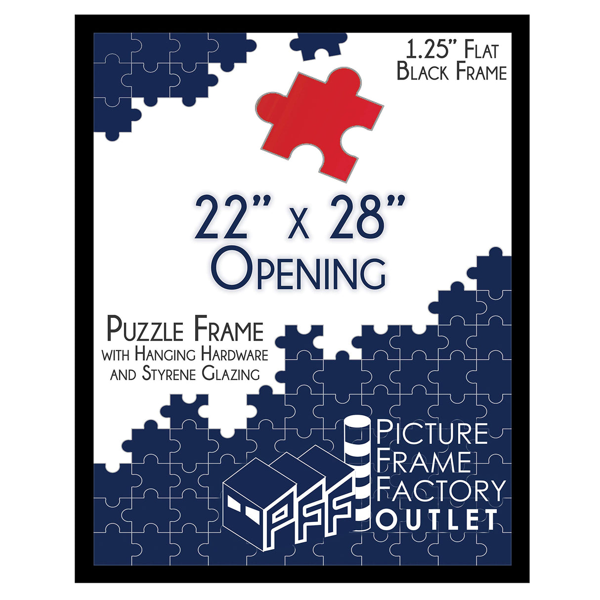 (1) -22x28-1.25" Flat Black Profile - Puzzle Frame - Hanging Hardware and Plexiglass Included PictureFrameFactoryOutlet