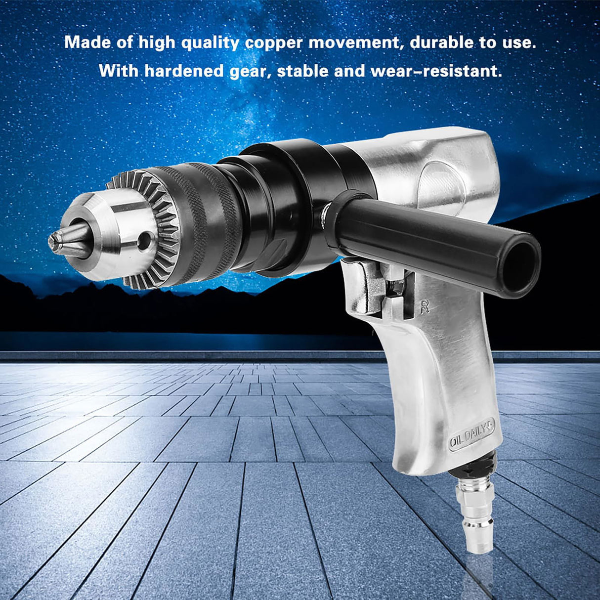 1/2 Air Drill, Pneumatic Reversible Drill with Auxiliary Handle, 700 RPM, 1/4 Inch Inlet Port, 0.05-0.5 Inch Chunk Capacity, Variable Speed Air ZLXHDL