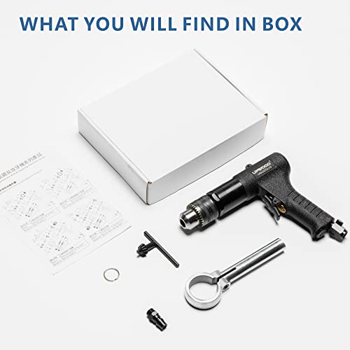 1/2” Reversible Air Drill, Heavy Duty 700 RPM Pistol Grip Handle (1/2 Reversible Drill) UPWOOD