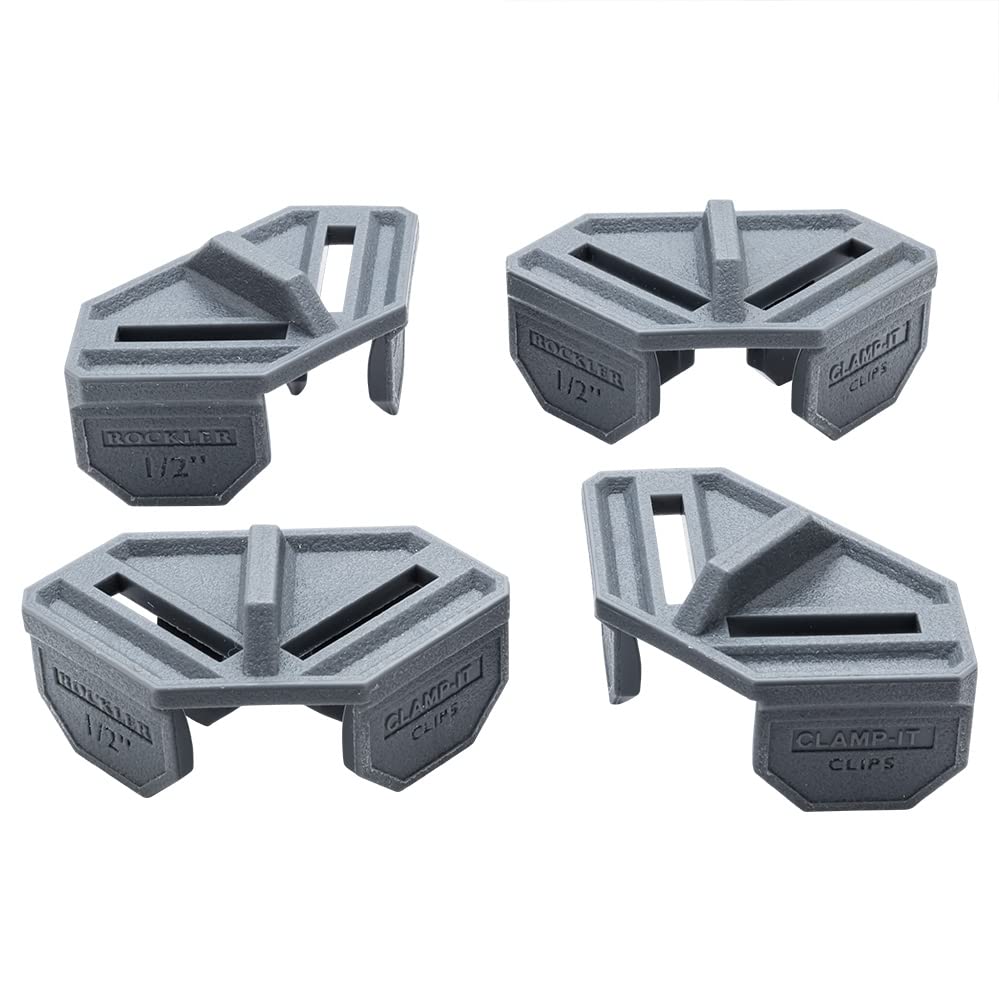 1/2'' Rockler Clamp It Clips (4 Pack, Dark Gray) - Corner Clamp It Clips Holds Panels at 900 Angle - Polypropylene Adjustable Angle Clamp Clips Won’t ROCKLER