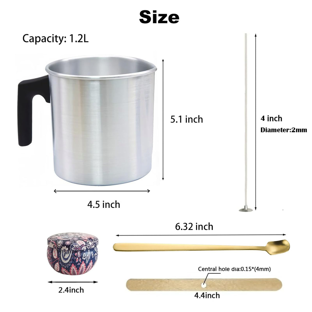 1.2L Candle Making Pouring Pot Wax Pitcher Wax Pouring Pot Candle Making Pitcher with Heat-Resistant Handle and Dripless Pouring Spout Design with Candle Jars, Wicks, Stickers and Wicks Holders Phinicco