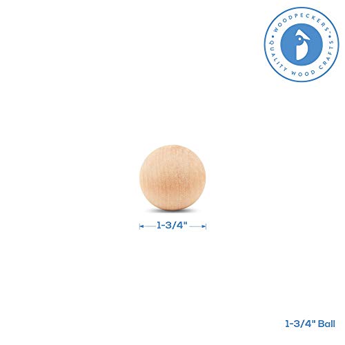 1-3/4 Inch Small Wood Balls, Pack of 5 Wooden Balls for Crafts and DIY Project, Hardwood Birch Wood Balls, by Woodpeckers Woodpeckers