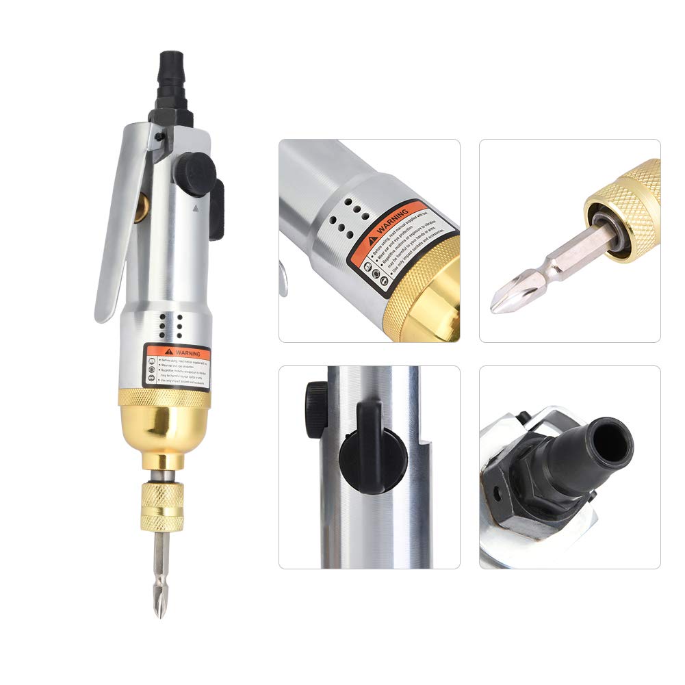 1/4" Pneumatic Screwdriver, Pneumatic Air Screwdriver 8000-10500rpm Reversible Straight Hand Screw Driver for Industry Machine Akozon