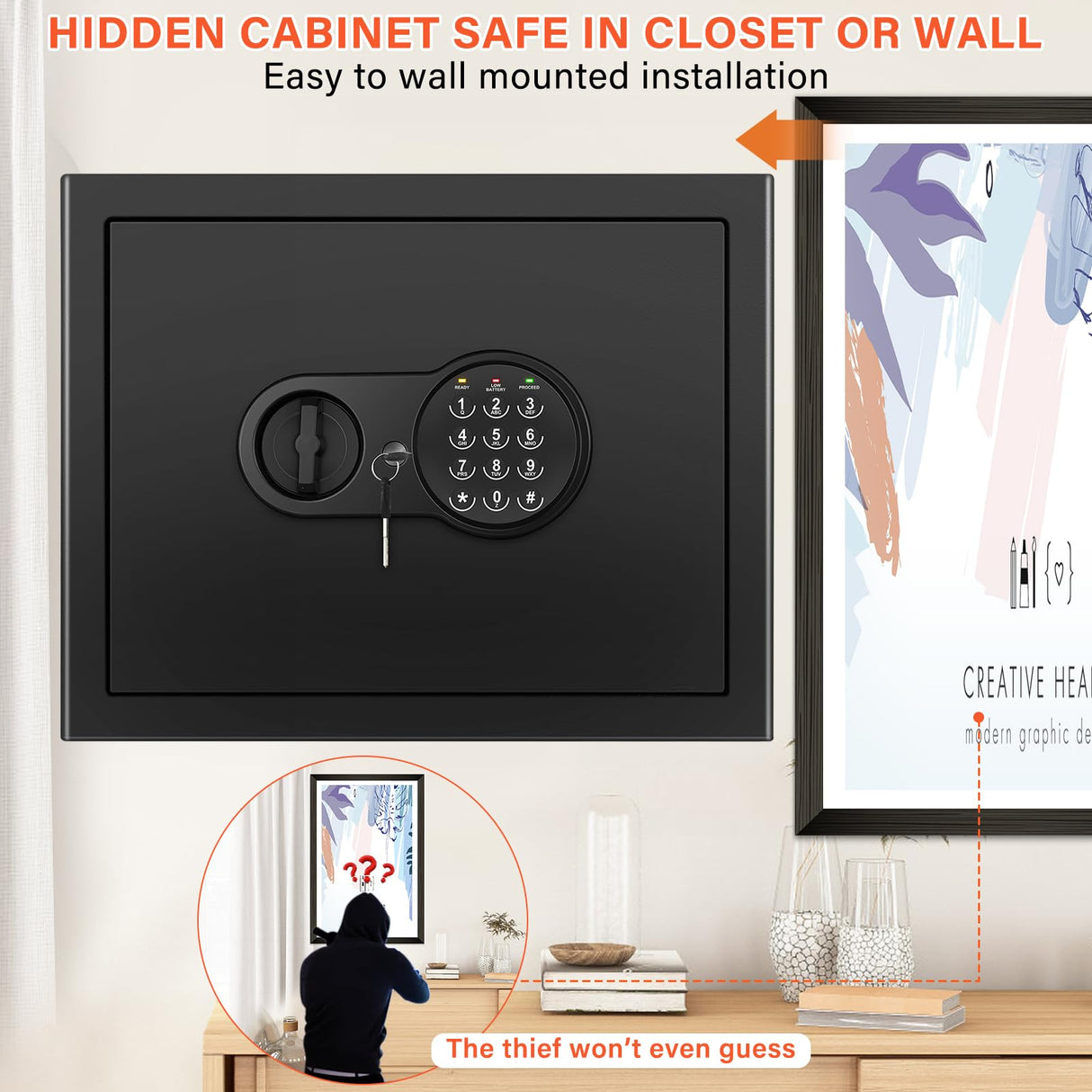 1.6 Cu Ft Home Safe Fireproof Waterproof, Fireproof Safe with Fireproof Document Bag, Programmable Keypad & Removable Shelf, Digital Home Security Safe Box for Money Firearm Medicines Valuables Mitlvge