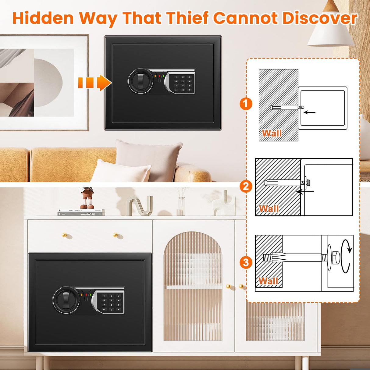 1.6 Cu Ft Home Safe Fireproof Waterproof, Fireproof Safe with Keypad and Removable Shelf, Digital Home Security Safety Box for Money Firearm Medicines Valuables Surtisita