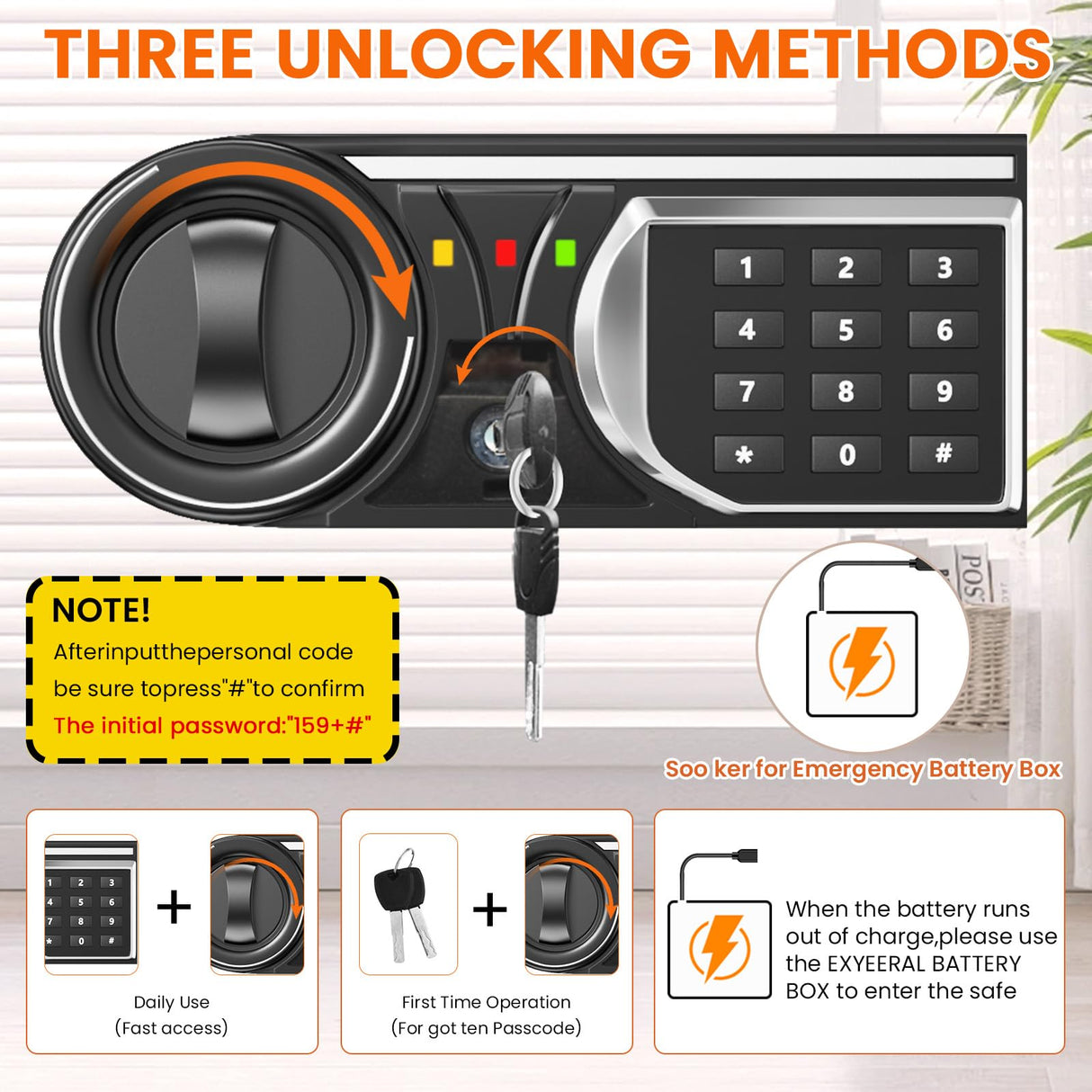 1.6 Cu Ft Home Safe Fireproof Waterproof, Fireproof Safe with Keypad and Removable Shelf, Digital Home Security Safety Box for Money Firearm Medicines Valuables Surtisita