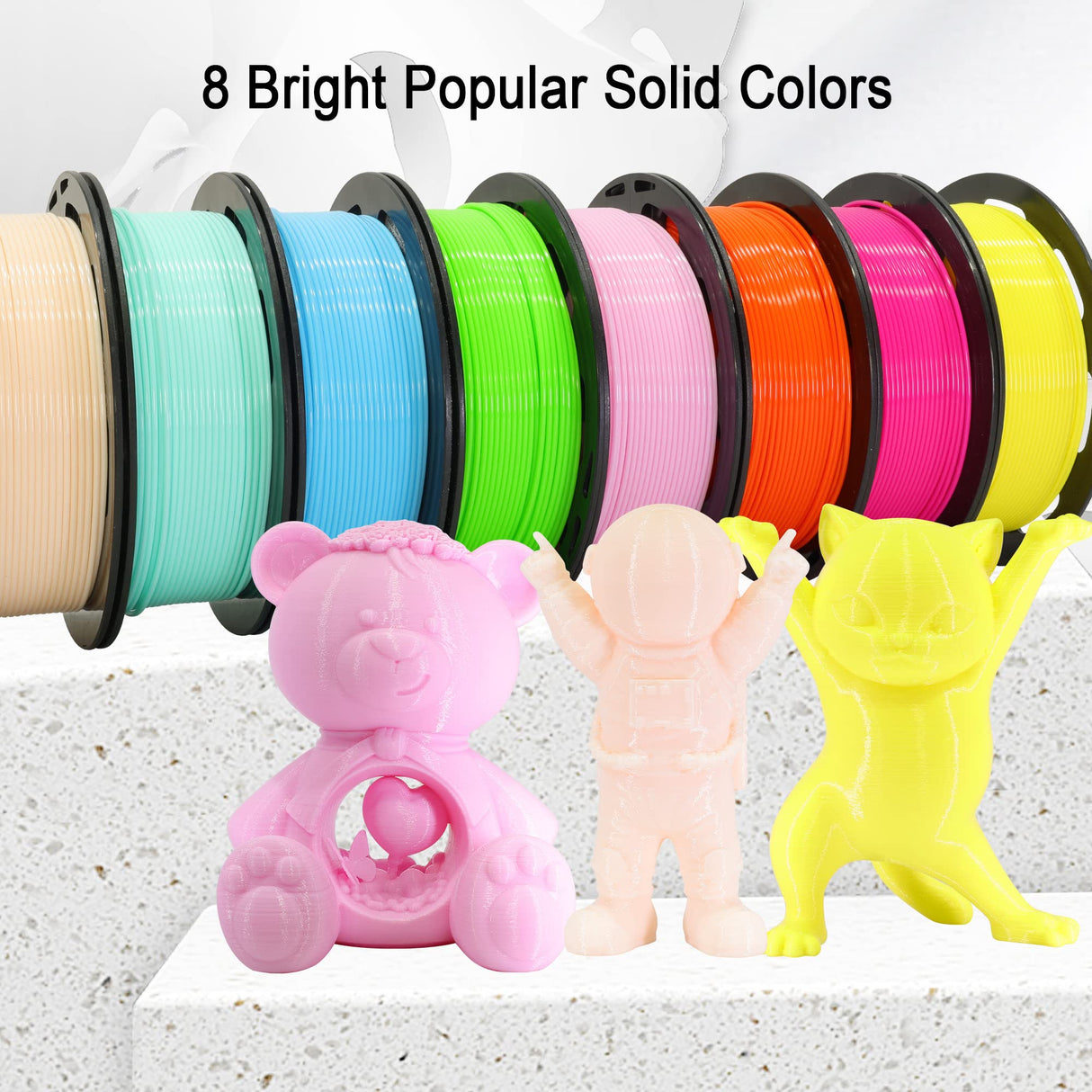 1.75mm 3D Printer PLA Filament 8 Colors Bundle: Pink, Yellow, Orange, Lime Green, Sky Blue, Cyan, Beige, Rose Red, 8 Spools Packed, Each 250g, Total 2Kg 3D Printing Material, 250g x 8 Spools DO3D