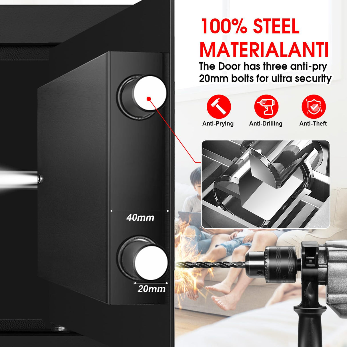 1.8 Cubic Feet Small Personal Safe for Home Use, Anti-theft Fireproof Lock Box with Programmable Keypad, Spare Keys and Removable Shelf, Digital Home Security Safe for Money Documents Medicines Psisuvry