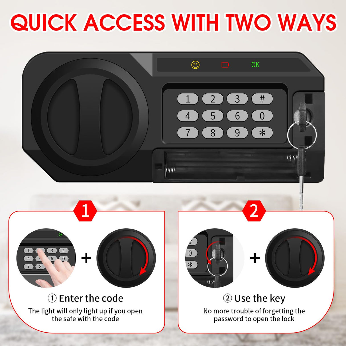 1.8 Cubic Feet Small Personal Safe for Home Use, Anti-theft Fireproof Lock Box with Programmable Keypad, Spare Keys and Removable Shelf, Digital Home Security Safe for Money Documents Medicines Psisuvry