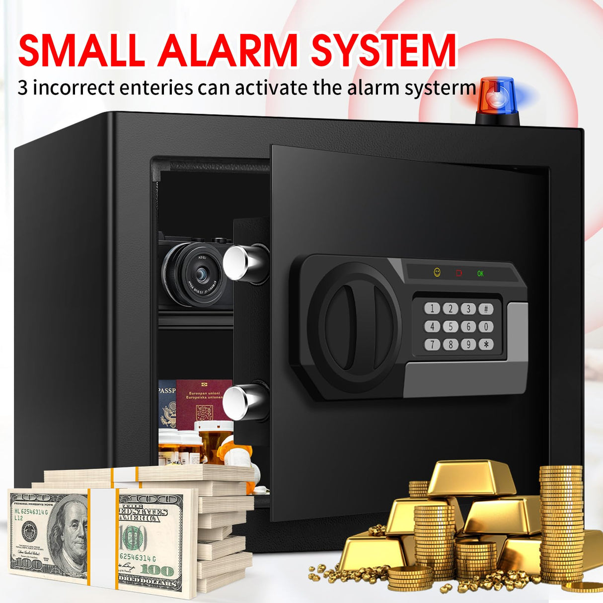 1.8 Cubic Feet Small Personal Safe for Home Use, Anti-theft Fireproof Lock Box with Programmable Keypad, Spare Keys and Removable Shelf, Digital Home Security Safe for Money Documents Medicines Psisuvry