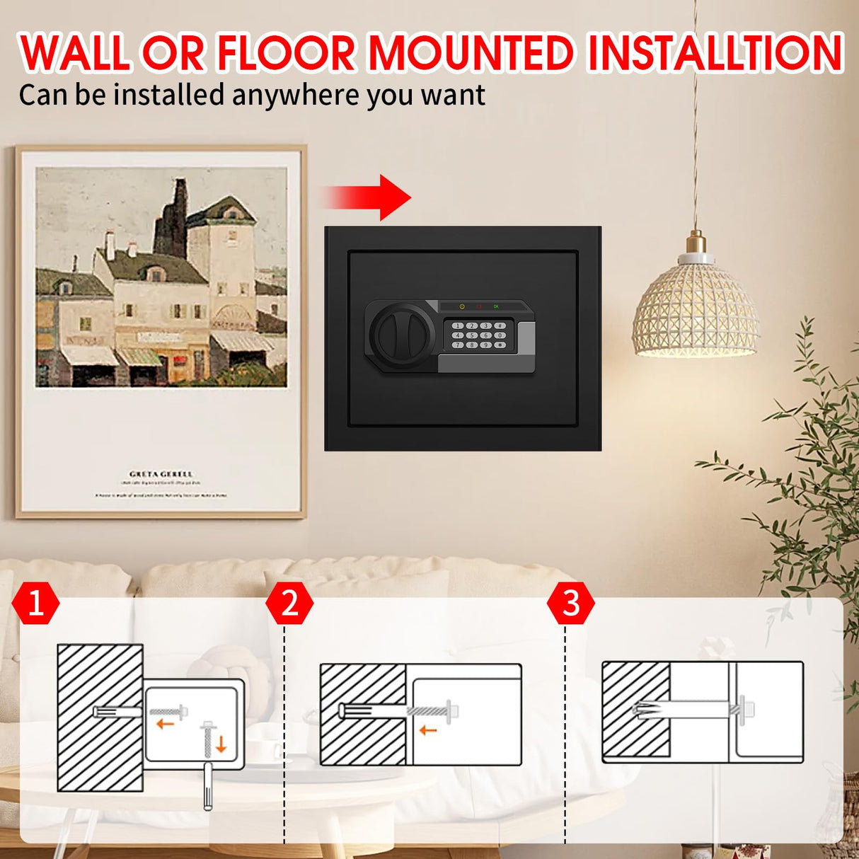 1.8 Cubic Feet Small Personal Safe for Home Use, Anti-theft Fireproof Lock Box with Programmable Keypad, Spare Keys and Removable Shelf, Digital Home Security Safe for Money Documents Medicines Psisuvry