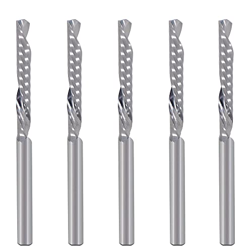 1/8 Inch Down Cut Single Flute (O Flute) Spiral End Mill CNC Router Bits ,with 1/8 Inch Cutting Dia,1 Inch Cutting Length for Acrylic PVC MDF Wood HOZLY