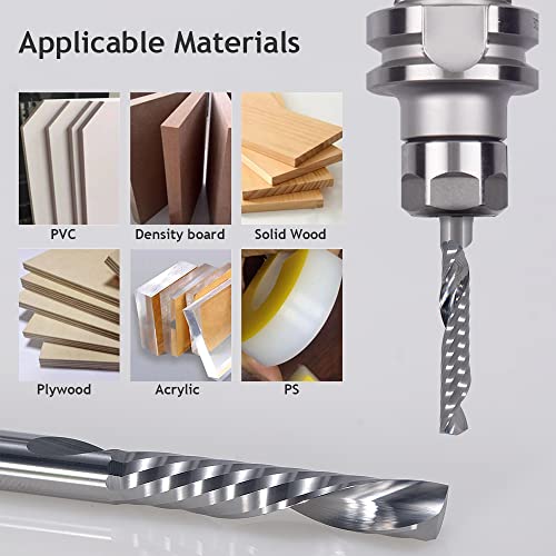 1/8 Inch Down Cut Single Flute (O Flute) Spiral End Mill CNC Router Bits ,with 1/8 Inch Cutting Dia,1 Inch Cutting Length for Acrylic PVC MDF Wood HOZLY