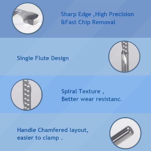 1/8 Inch Down Cut Single Flute (O Flute) Spiral End Mill CNC Router Bits ,with 1/8 Inch Cutting Dia,1 Inch Cutting Length for Acrylic PVC MDF Wood HOZLY