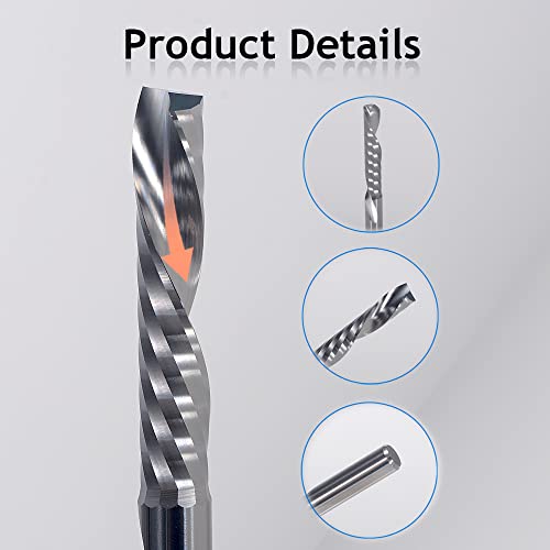 1/8 Inch Down Cut Single Flute (O Flute) Spiral End Mill CNC Router Bits ,with 1/8 Inch Cutting Dia,1 Inch Cutting Length for Acrylic PVC MDF Wood HOZLY
