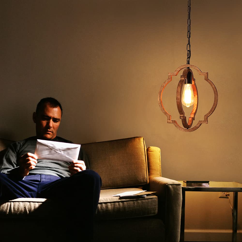 1-Light Farmhouse Wood Chandelier,Rustic Retro Pendant Light.Adjustable Height Handmade Rustic Light Fixture for Foyer, Dining&Living Room, Kitchen Island, Entryway, Breakfast Area(Colour: Black) MWZ