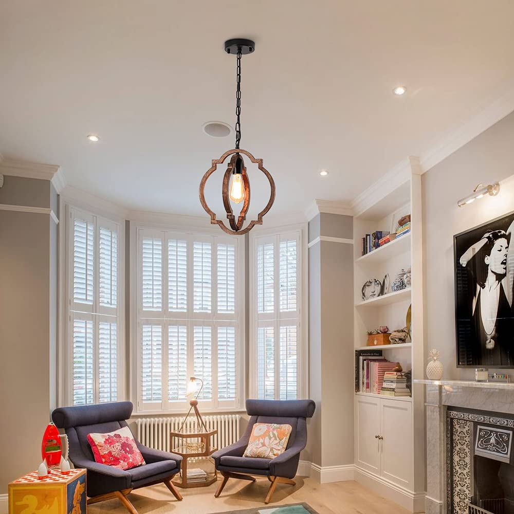 1-Light Farmhouse Wood Chandelier,Rustic Retro Pendant Light.Adjustable Height Handmade Rustic Light Fixture for Foyer, Dining&Living Room, Kitchen Island, Entryway, Breakfast Area(Colour: Black) MWZ