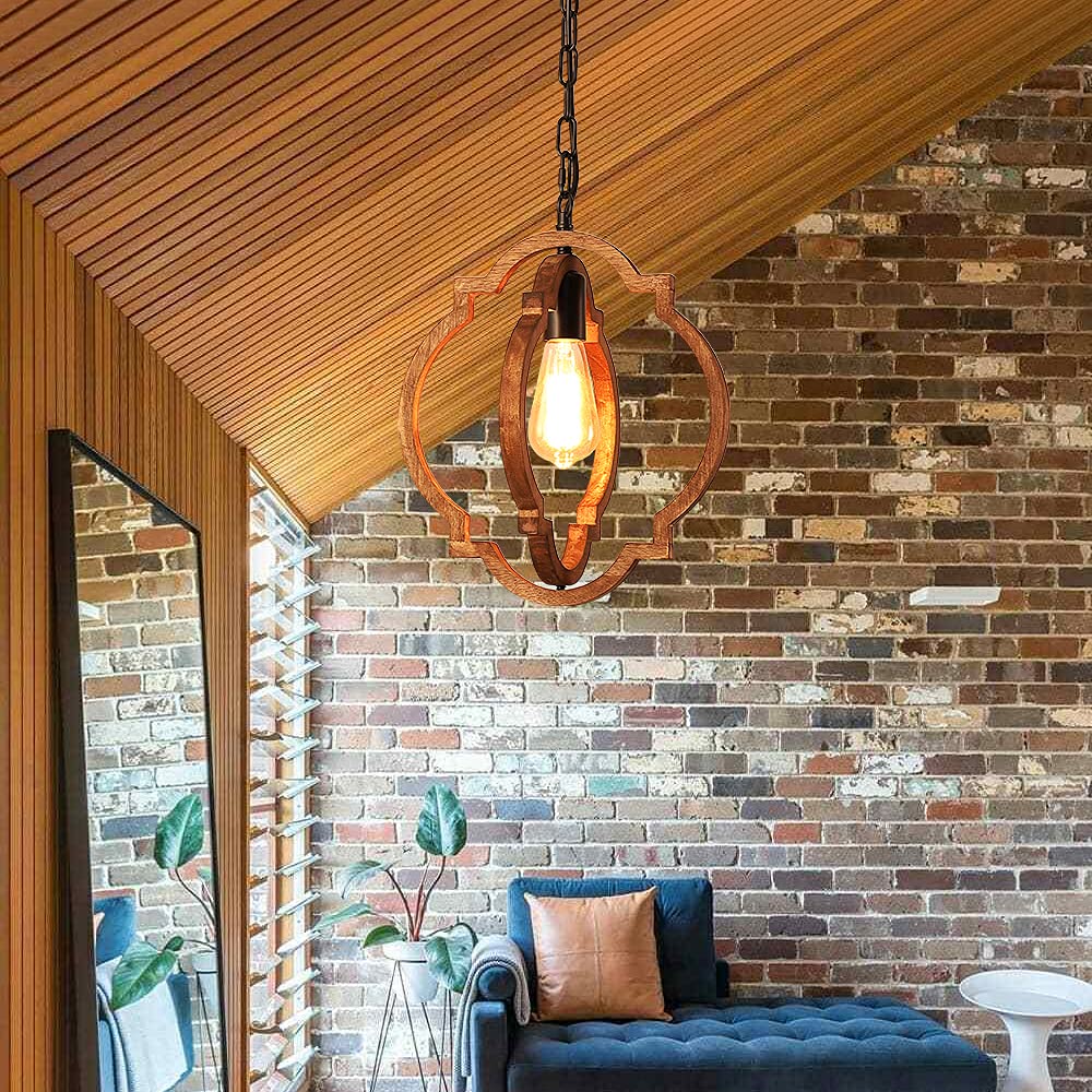 1-Light Farmhouse Wood Chandelier,Rustic Retro Pendant Light.Adjustable Height Handmade Rustic Light Fixture for Foyer, Dining&Living Room, Kitchen Island, Entryway, Breakfast Area(Colour: Black) MWZ