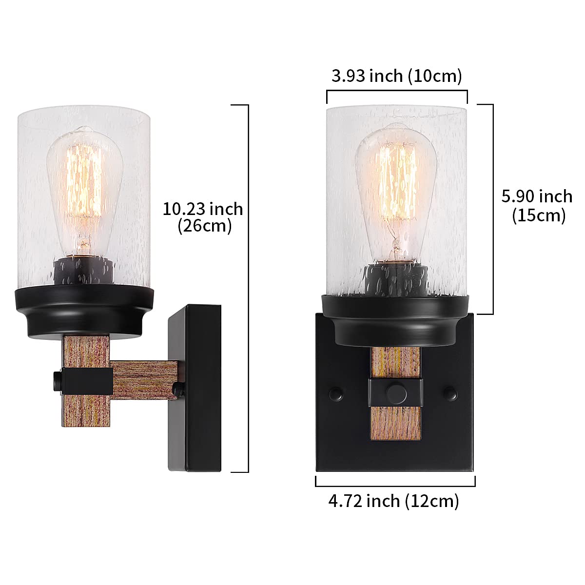 1-Light Rustic Wall Sconces Farmhouse Bathroom Light Fixtures Over Mirror, Handmade Wood Vanity Light Fixtures with Pretty Glass Shade, Wall Sconce for Bathroom Hallway Bedroom ZSMIHDOH