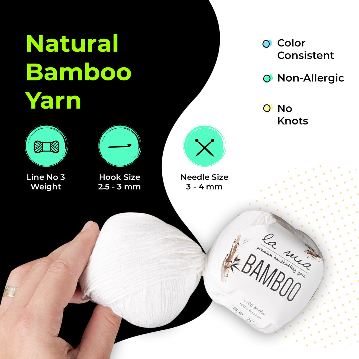 1 Skein La Mia Bamboo, 100% Bamboo, Each 1.76 Oz (50g) / 125 Yrds (115 m), 3 : Light-Dk, Blue L069 La Mia