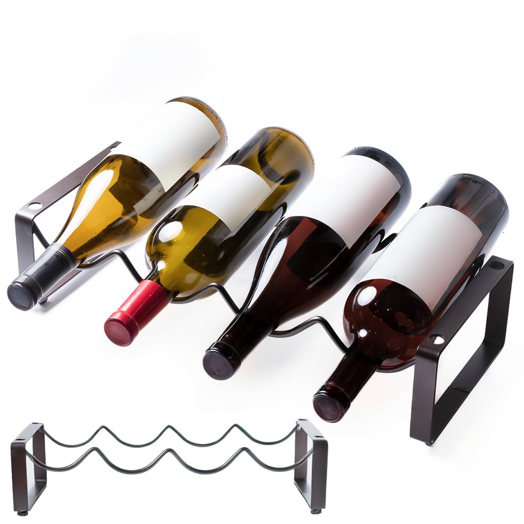 1-Tier Wine Rack for Countertop - Stackable Metal Wine Bottle Holder for 4 Bottles - Free-Standing Wine Organizer & Storage for Cabinet, Pantry, Counter - Wine Bottle Rack by Salvino ANGORA BRANDS