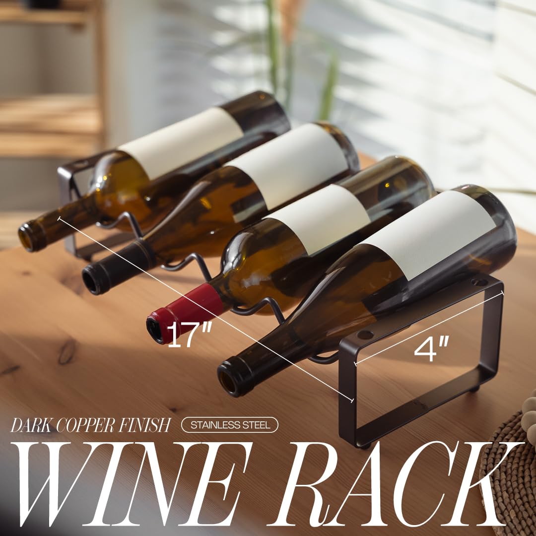 1-Tier Wine Rack for Countertop - Stackable Metal Wine Bottle Holder for 4 Bottles - Free-Standing Wine Organizer & Storage for Cabinet, Pantry, Counter - Wine Bottle Rack by Salvino ANGORA BRANDS