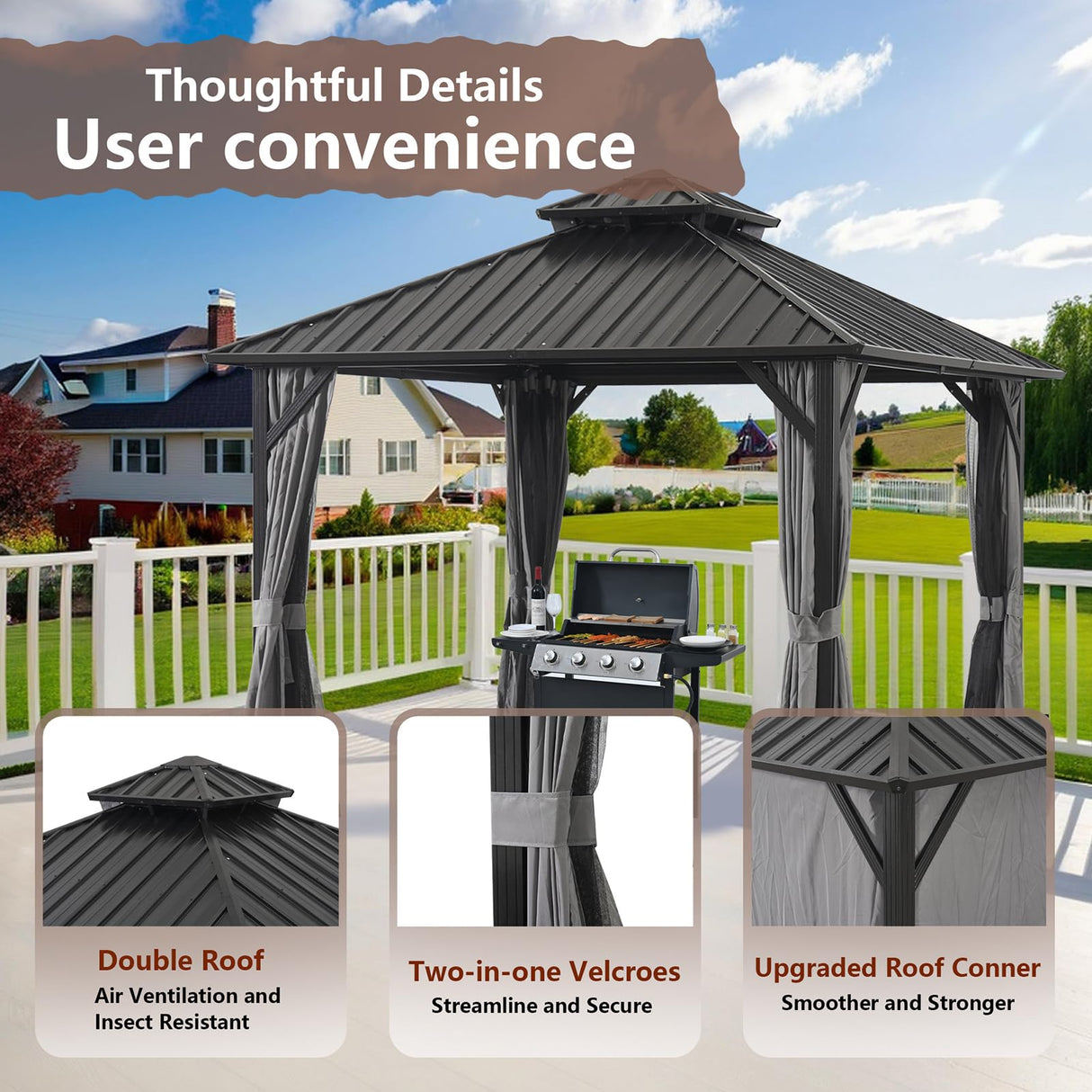 10 * 10FT Patic Gazebo with Steel Canopy,Outdoor Permanent Hardtop Gazebo Canopy for Patio, Garden, Backyard Endark