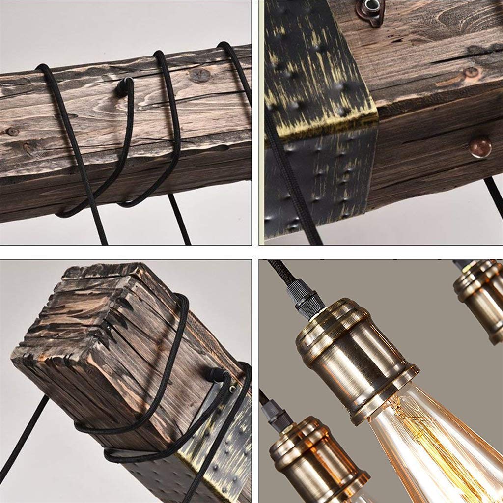 10-Lights Rustic Chandelier Wooden Retro Pendant Light Industrial Suspension Light Wood Chandelier -line can be Adjusted Freely Eoyemin