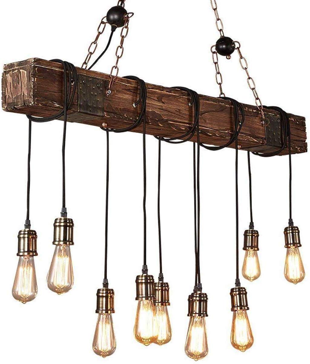 10-Lights Rustic Chandelier Wooden Retro Pendant Light Industrial Suspension Light Wood Chandelier -line can be Adjusted Freely Eoyemin