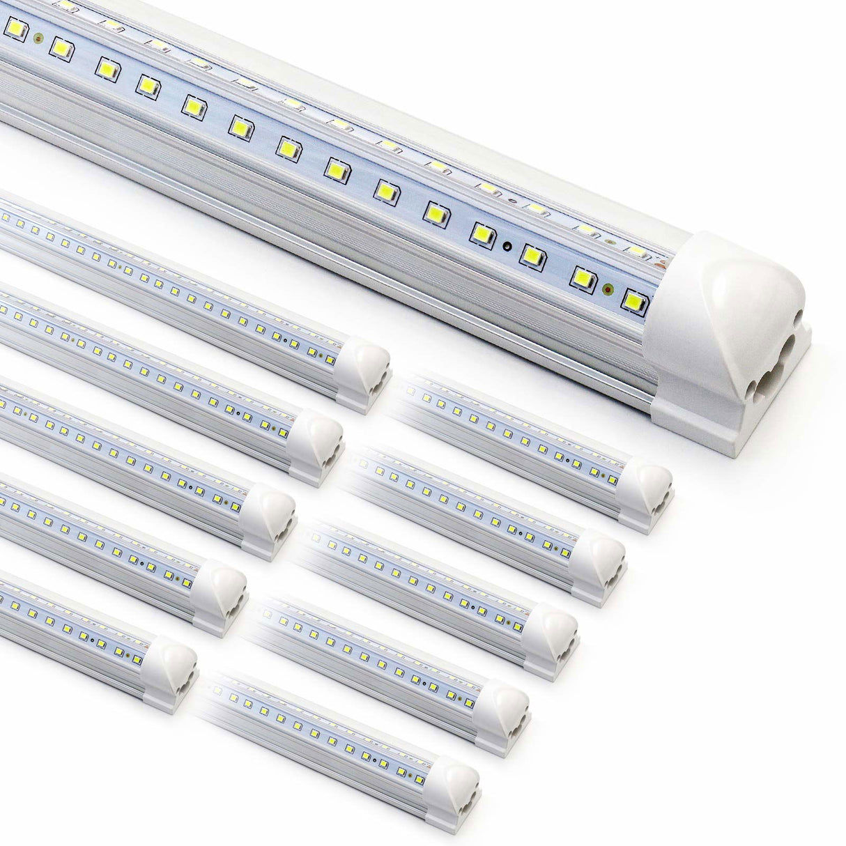 10-Pack 8ft LED Shop Light Fixture - 90W T8 Integrated LED Tube Light - 6500K 12000LM V-Shape Linkable - High Output - Clear Cover - Plug and Play - Phiwicsh