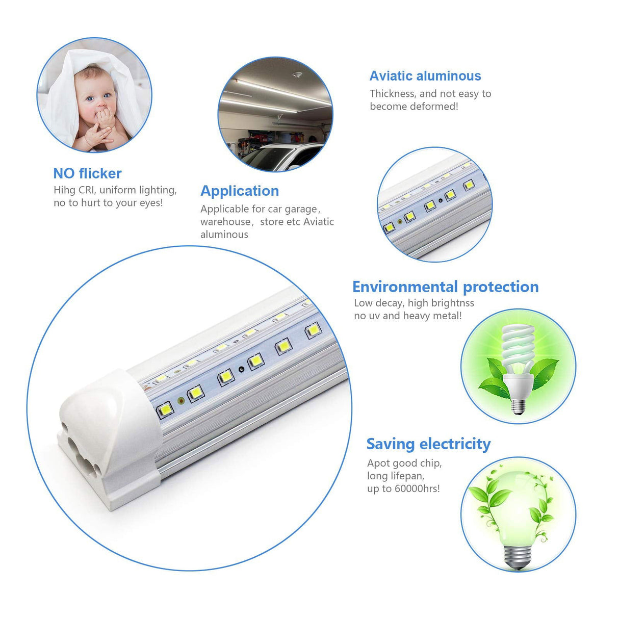 10-Pack 8ft LED Shop Light Fixture - 90W T8 Integrated LED Tube Light - 6500K 12000LM V-Shape Linkable - High Output - Clear Cover - Plug and Play - Phiwicsh