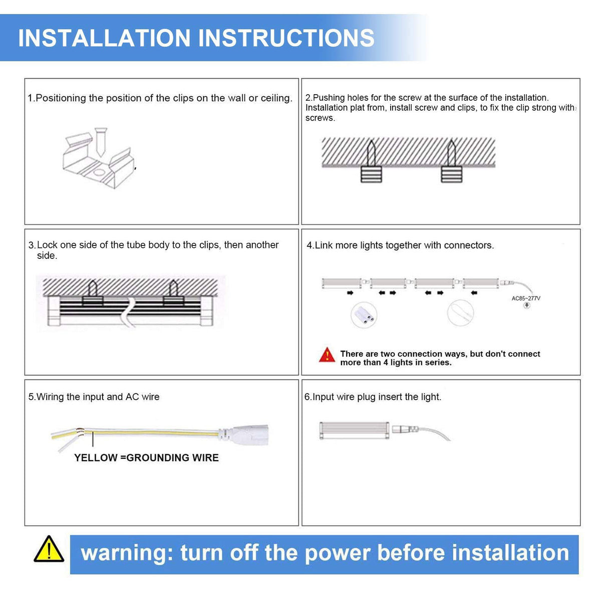 10-Pack 8ft LED Shop Light Fixture - 90W T8 Integrated LED Tube Light - 6500K 12000LM V-Shape Linkable - High Output - Clear Cover - Plug and Play - Phiwicsh