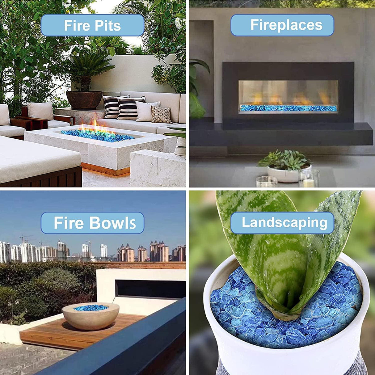 10-Pound Crushed Fire Glass for Fire Pit/Fireplace/Vase Fillers/Garden Landscapes/Resin Art, Sea Blue WoodArtSupply