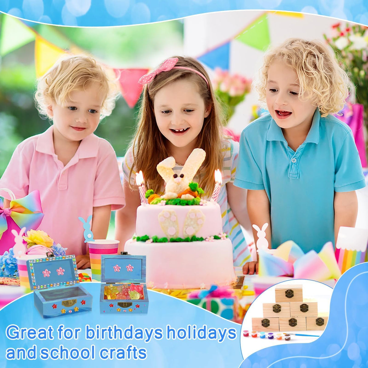 10 Sets Jewelry Box Painting 3.5x2x2.2inch Unpainted DIY Jewelry Box Unfinished Wood Treasure Chest with Paints Brushes Gem Stickers DIY Crafts Kits for Arts Party Favors Jewelry Gift Storage LIUBUJINGYING