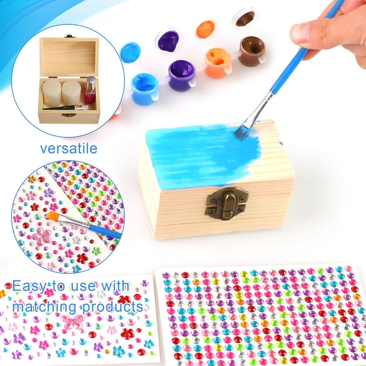 10 Sets Jewelry Box Painting 3.5x2x2.2inch Unpainted DIY Jewelry Box Unfinished Wood Treasure Chest with Paints Brushes Gem Stickers DIY Crafts Kits for Arts Party Favors Jewelry Gift Storage LIUBUJINGYING