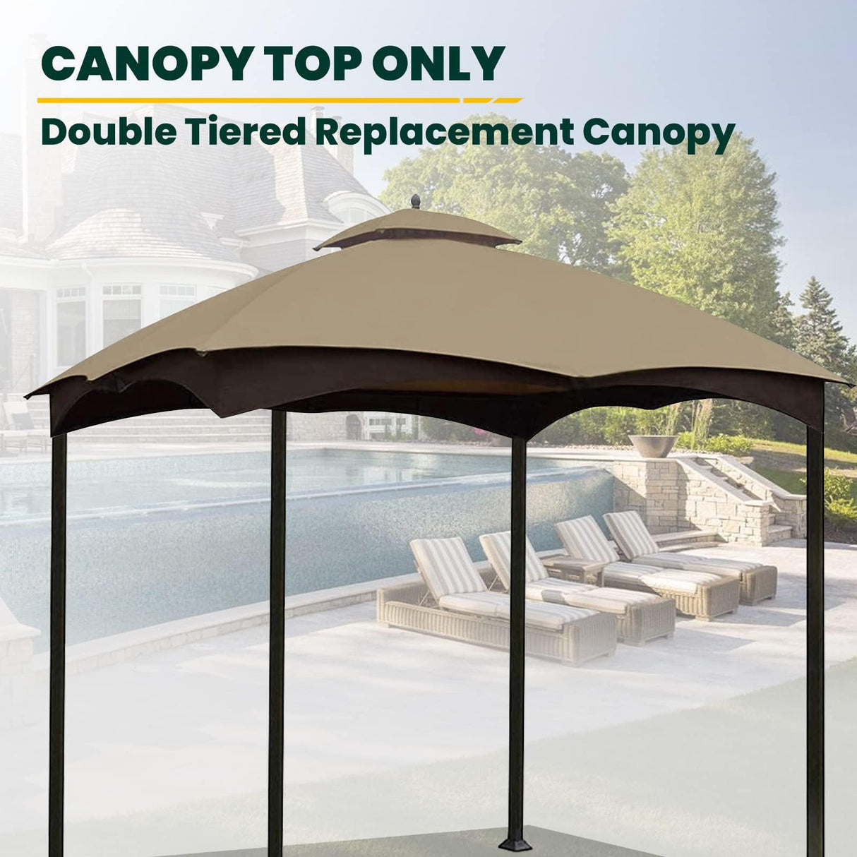 10' x 12' Double-Tier Gazebo Roof Cover with Air Vent, Heavy Duty Canopy Roof Gazebo Top for Lowe's Allen Roth Gazebo 10x12#GF-12S004B-1, Khaki - WoodArtSupply