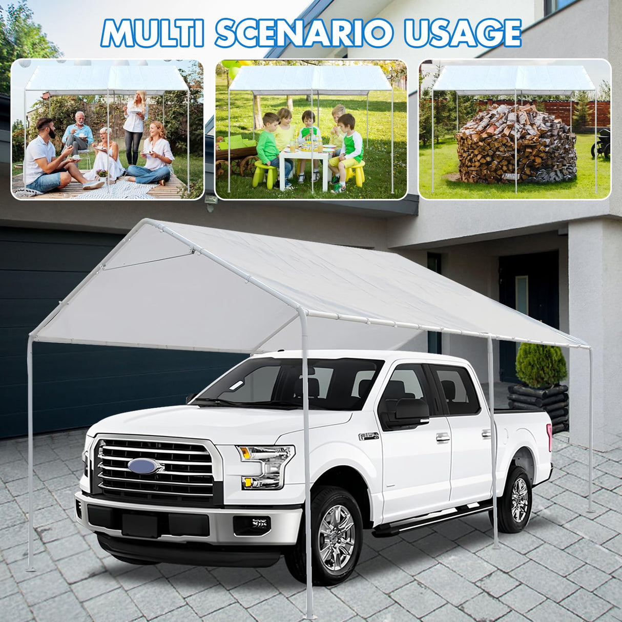 10 x 20 Ft Heavy Duty Carport Canopy Waterproof Canopy Cover with 40 Ball Bungees Cords,Waterproof & UV Protected and Easy Installation,Frame is Not Included KBOROVER