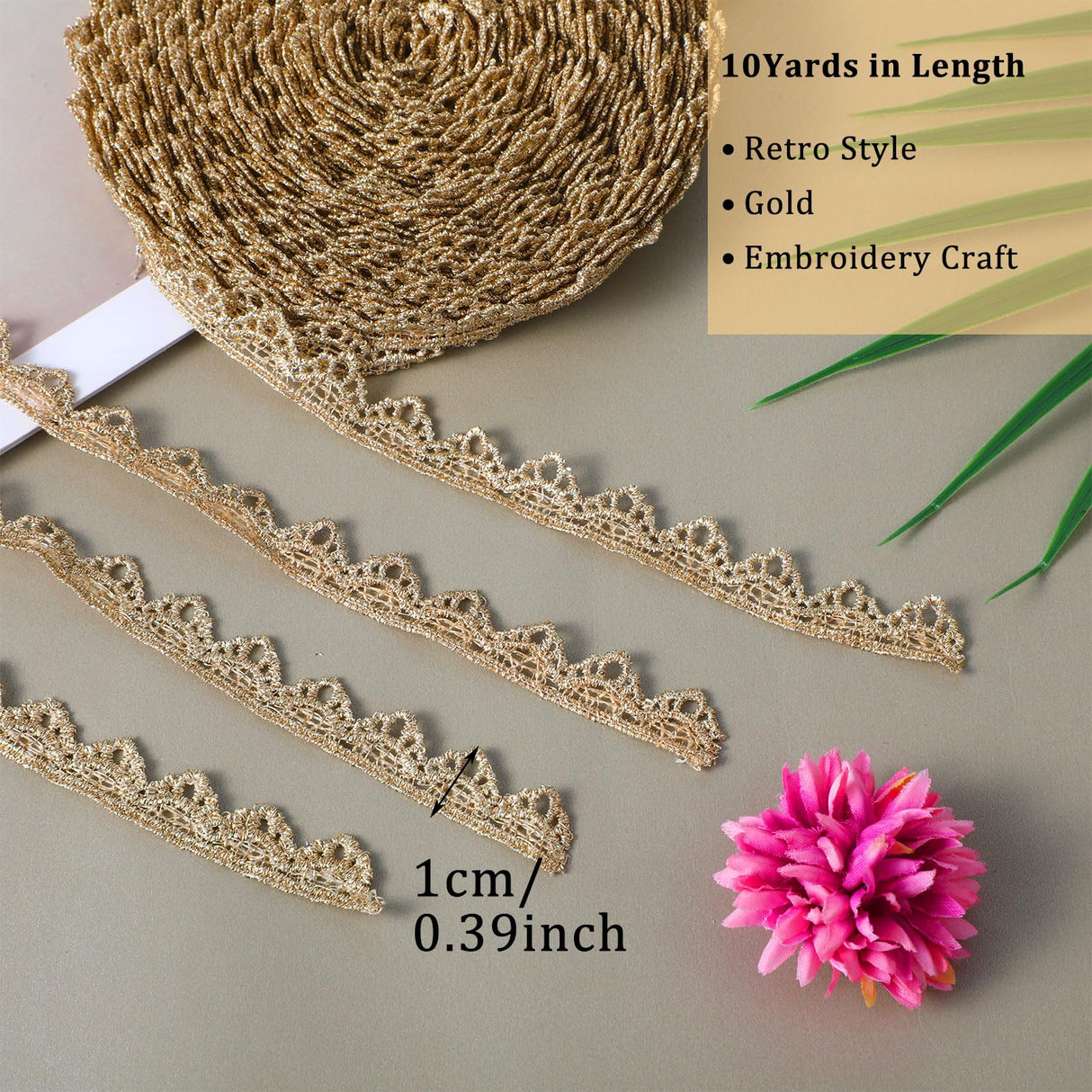 10 Yards Gold Heart Lace Trim Sequins Tassel Trims Embroidery Lace Ribbon Metallic Crafts Fabric Trim for Fabric Embroidered Wedding Bridal Party Clothes Accessories Bruislard