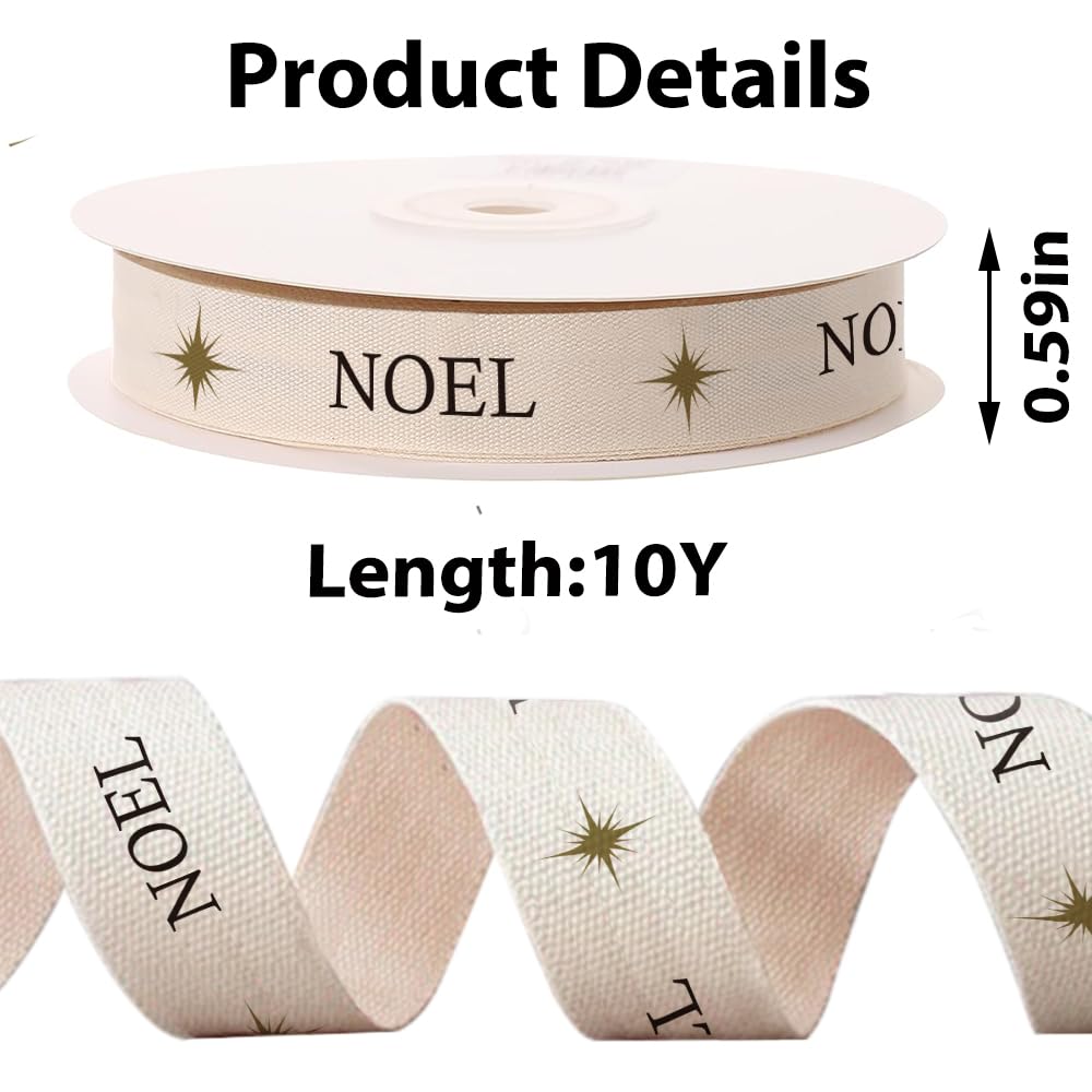10 Yards Holy Noel Natural Cotton Ribbon for Crafting Sewing, 3/5 Inch Christmas Twill Tape Ribbons for Gift Wrapping, Religious Holy Family Ribbons for Hair Bow Accessories CHMOART